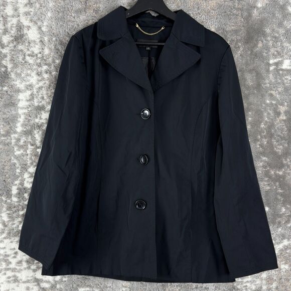 Ellen Tracy Womens Size L Outdoor Button Jacket Black Long Sleeve Lined Cotton - Picture 1 of 10